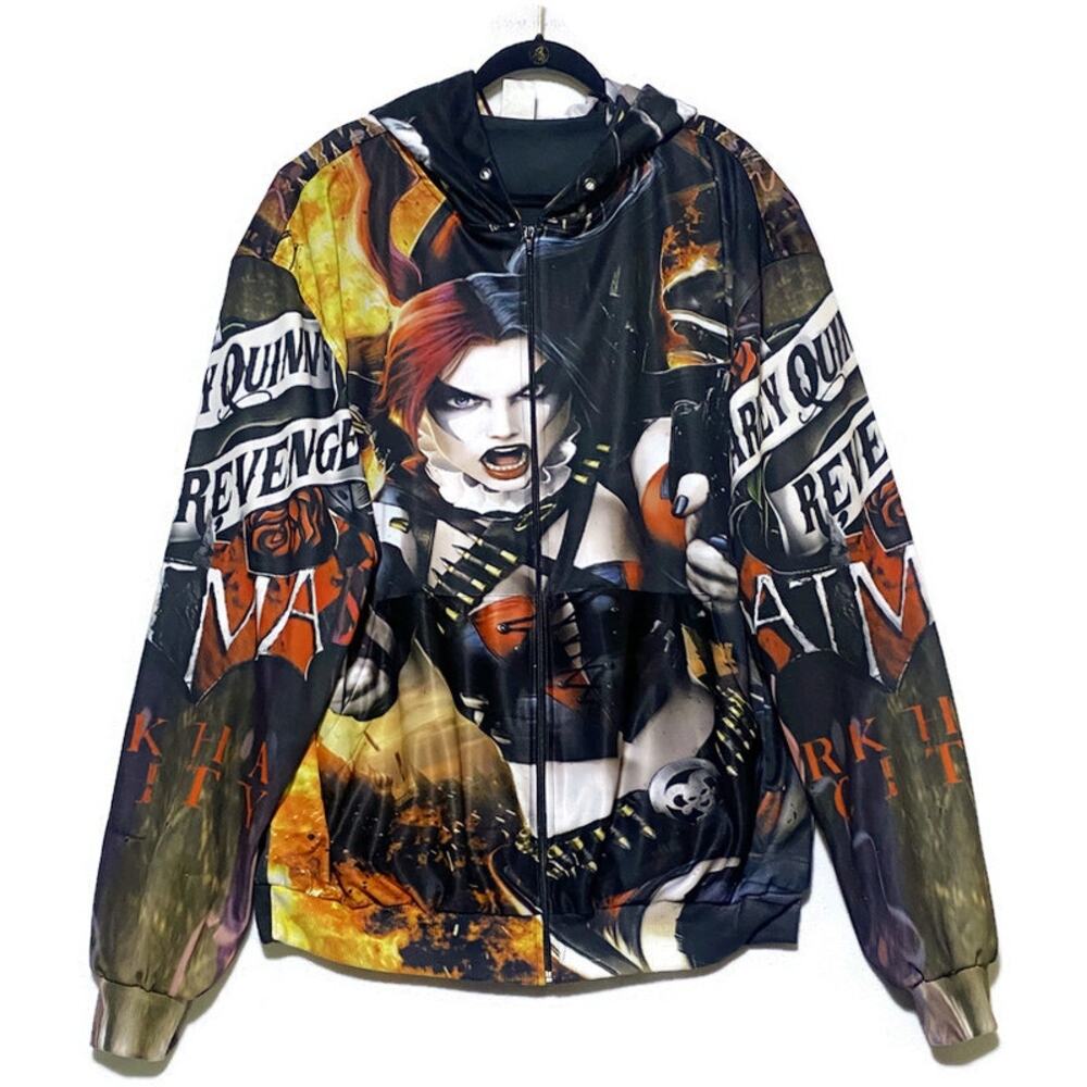 Harley Quinn's Revenge Zip Up Graphic Hoodie Jacket Men's 3XL by Print Out Shop